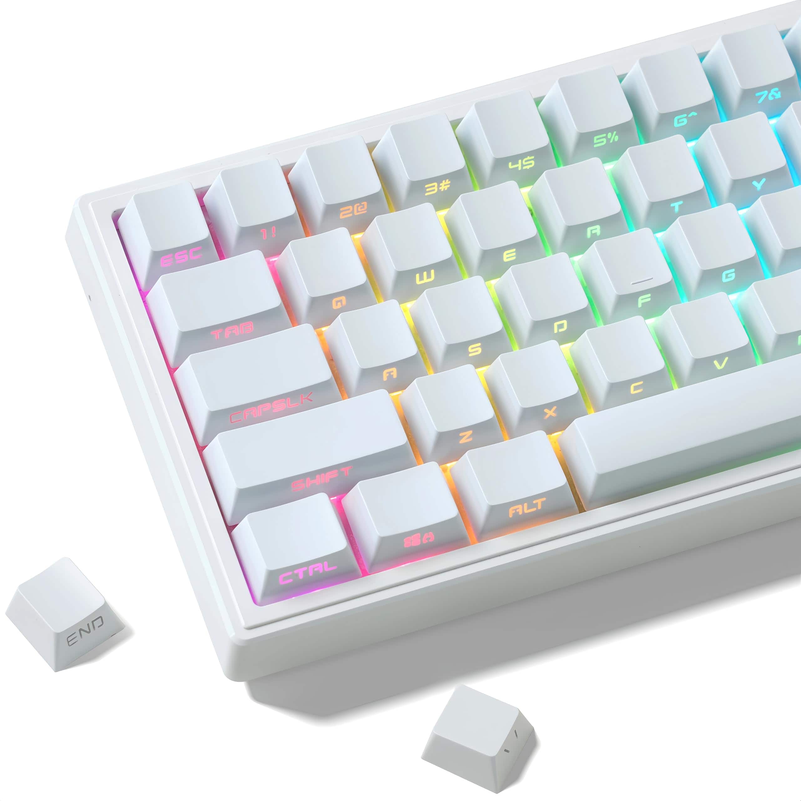 Stylel Star - Double Shot Pbt Keycaps Set Shine Through 60% 75% Cherry Profile Gradient Purple Side Printed Keycap For Mechanical - White