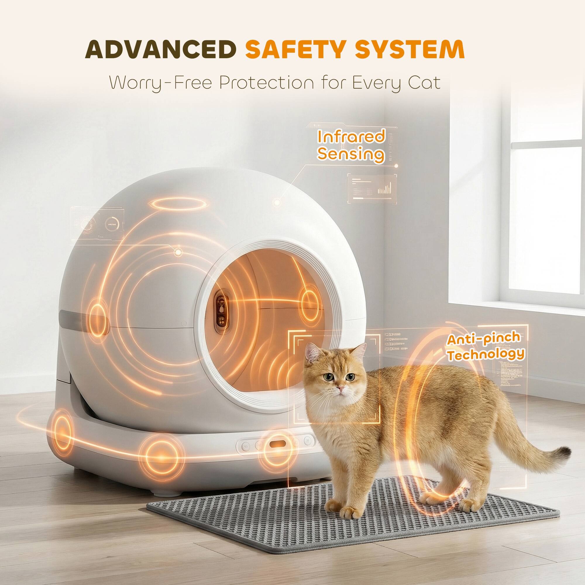 ADVANCED SAFETY SYSTEM  
Worry-Free Protection for Every Cat  
Infrared Sensing  
Anti-pinch Technology