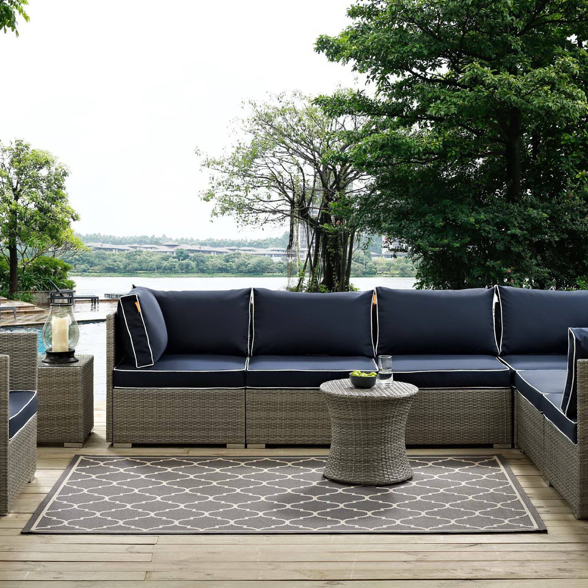 Left. Modway - Avena Moroccan Quatrefoil Trellis Indoor and Outdoor Area Rug - Gray and Beige.