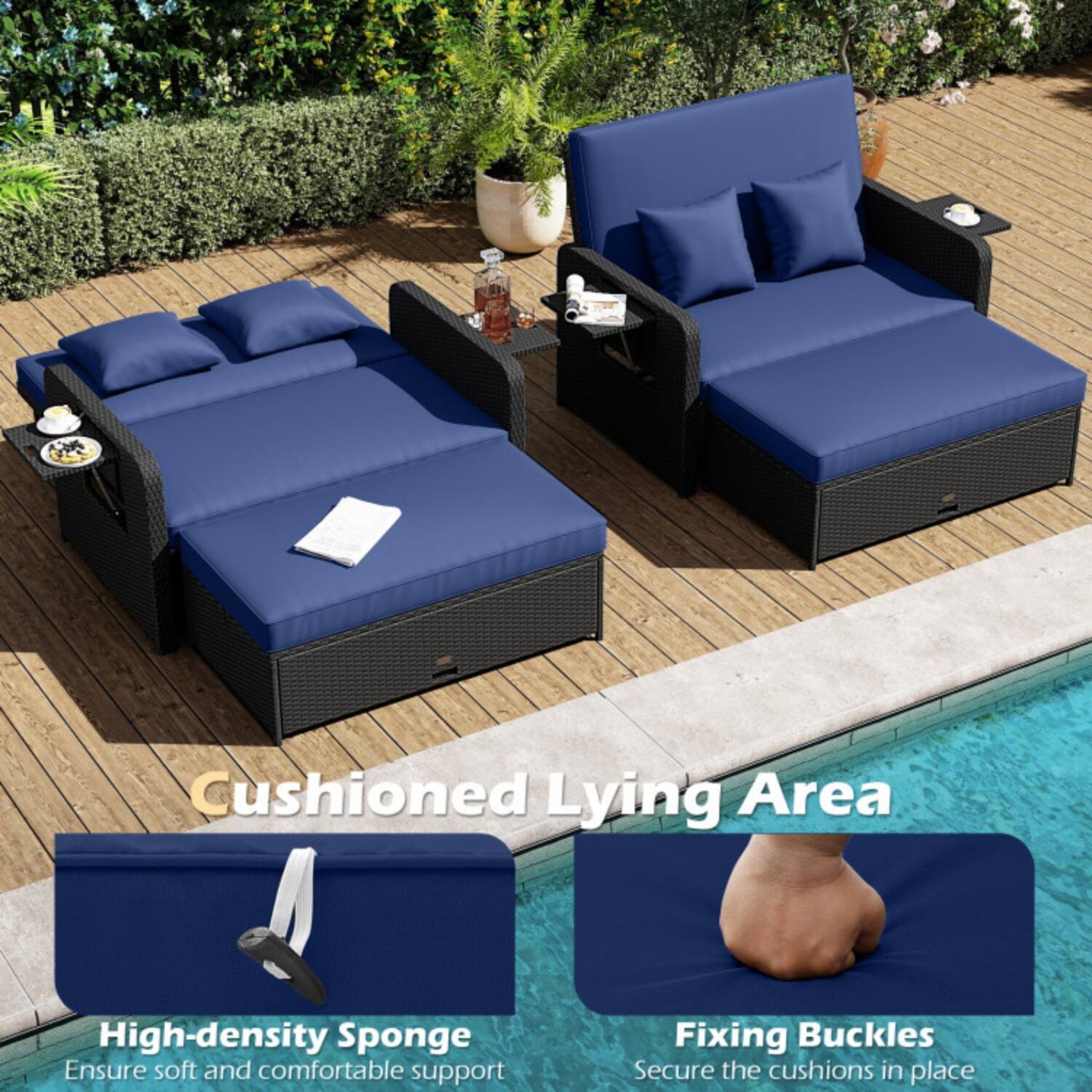 Cushioned Lying Area

High-density Sponge
Ensure soft and comfortable support

Fixing Buckles
Secure the cushions in place