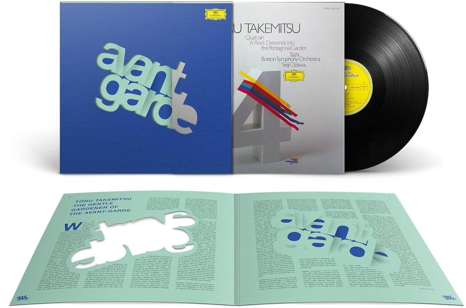 TORU TAKEMITSU  
Quatrain  
A Flock Descends into the Pentagonal Garden  
Tashi  
Boston Symphony Orchestra  
Seiji Ozawa  

aent garde  

TORU TAKEMITSU  
THE GENTLE GARDENER OF THE AVANT-GARDE