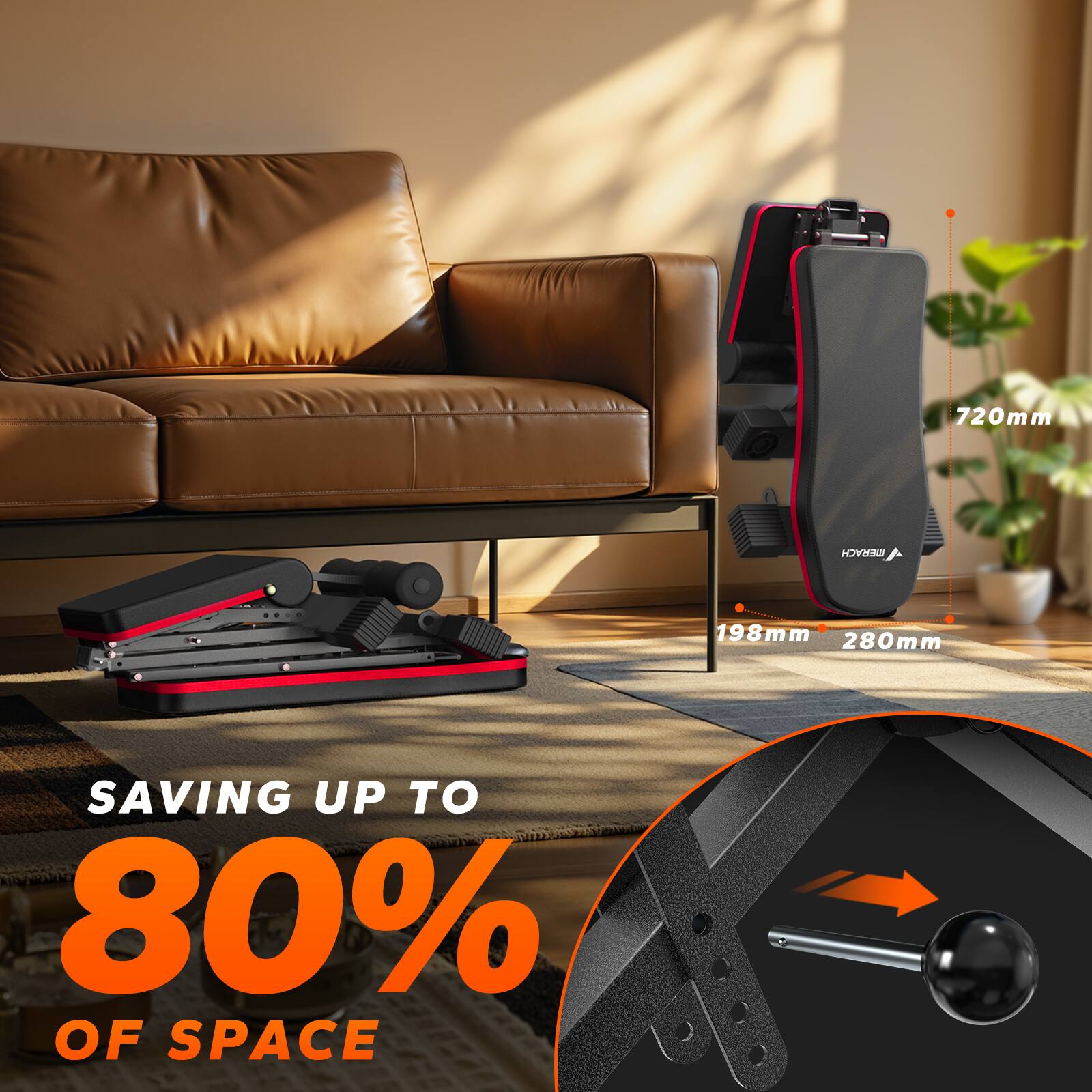 720mm MERACH A 198mm 280mm SAVING UP TO 80% OF SPACE