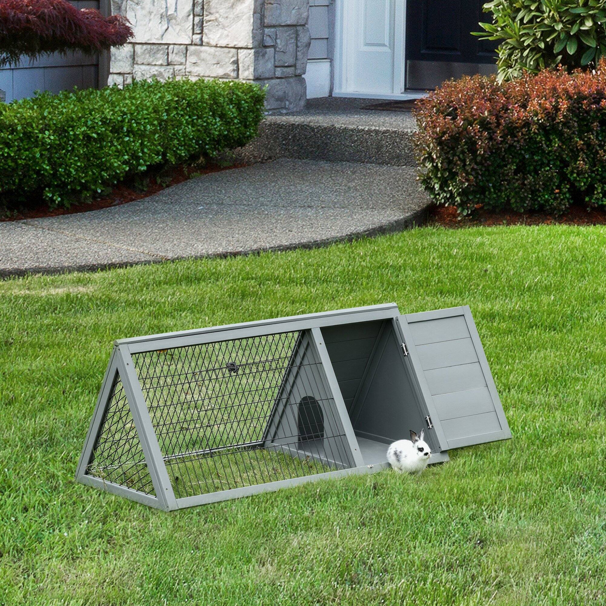 Alt View 1. Pawhut - Hutch Outdoor, Wooden Chicken Coop with Run, Outdoor Small Animal Cage for Rabbit.