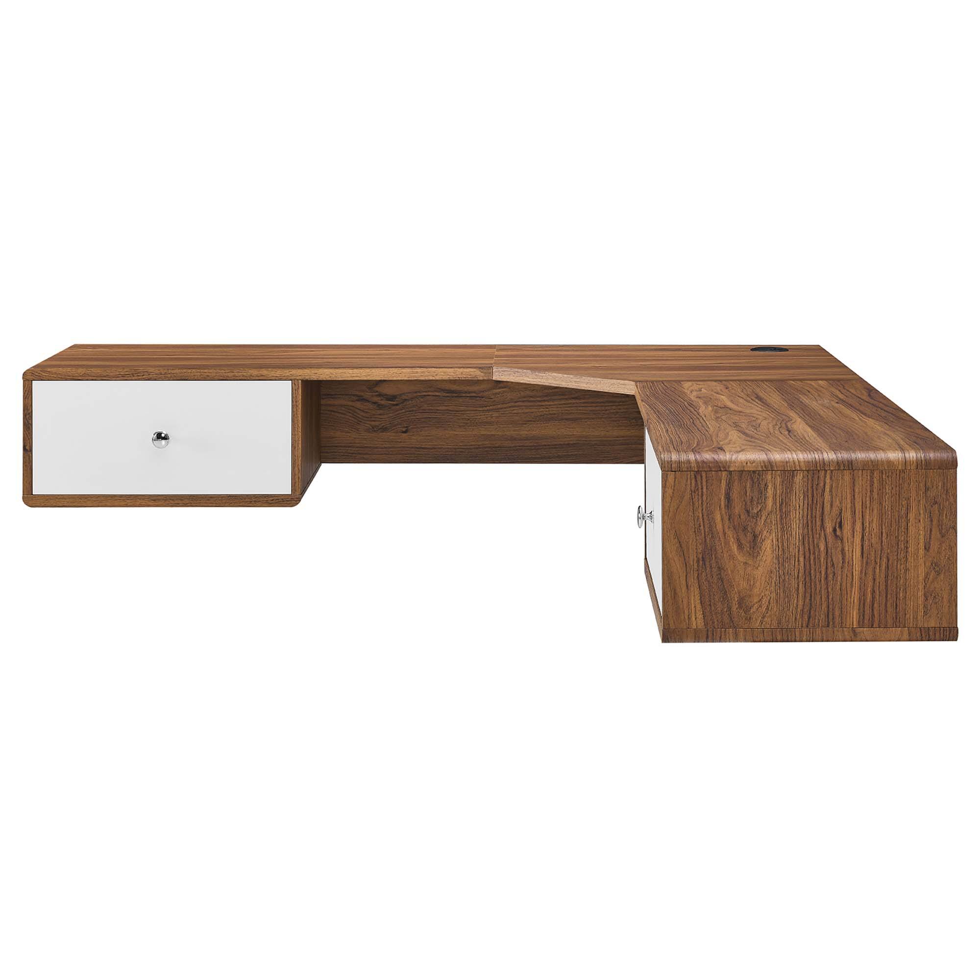 Alt View 1. Modway - Transmit 55" Wall Mount Corner Wood Office Desk by Modway - Walnut White.