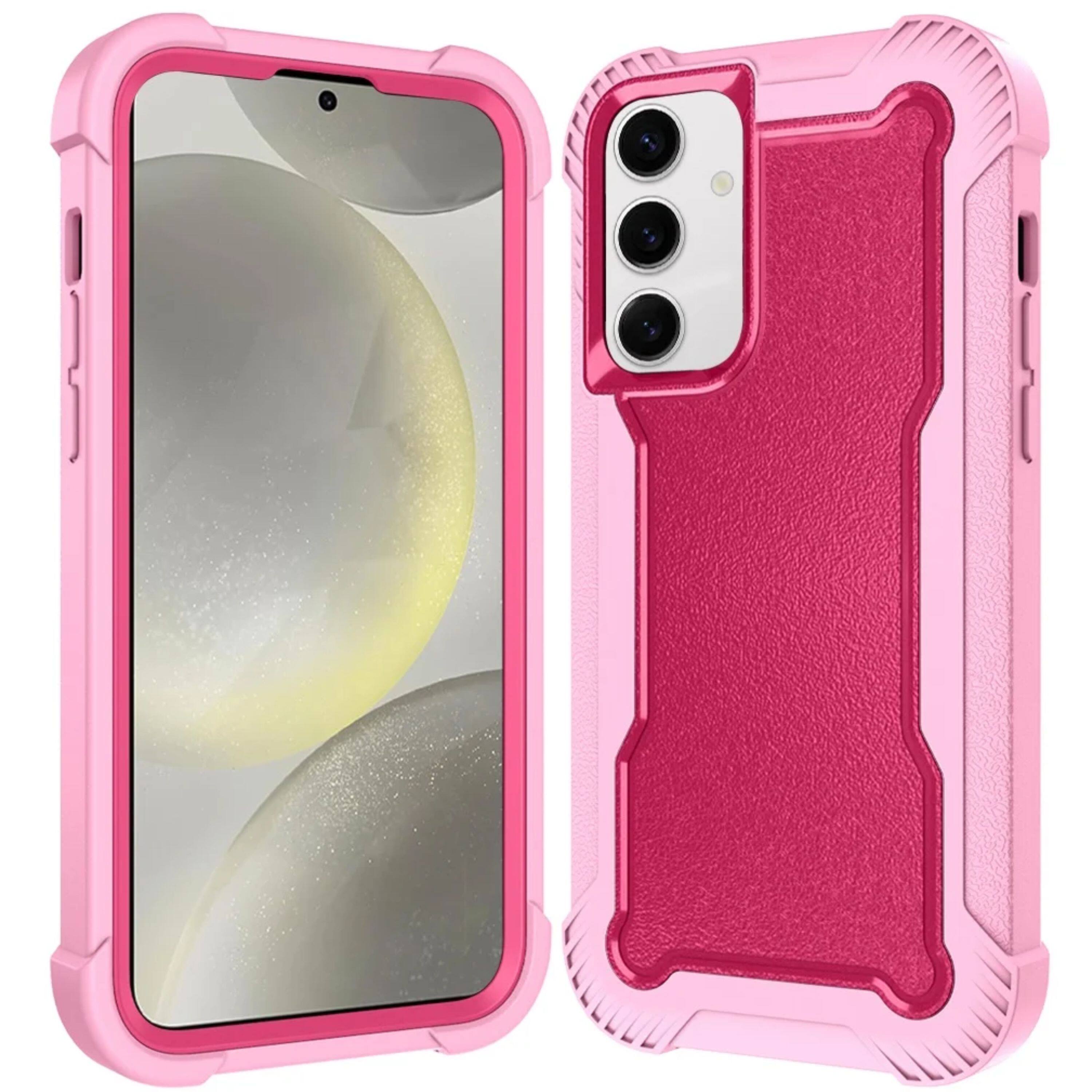 Angle. Kitcheniva - Thick Layered Shock Absorbent Cover Plus Tempered Glass For Samsung S25 Plus/S24 Plus Hot Pink - Hot Pink.