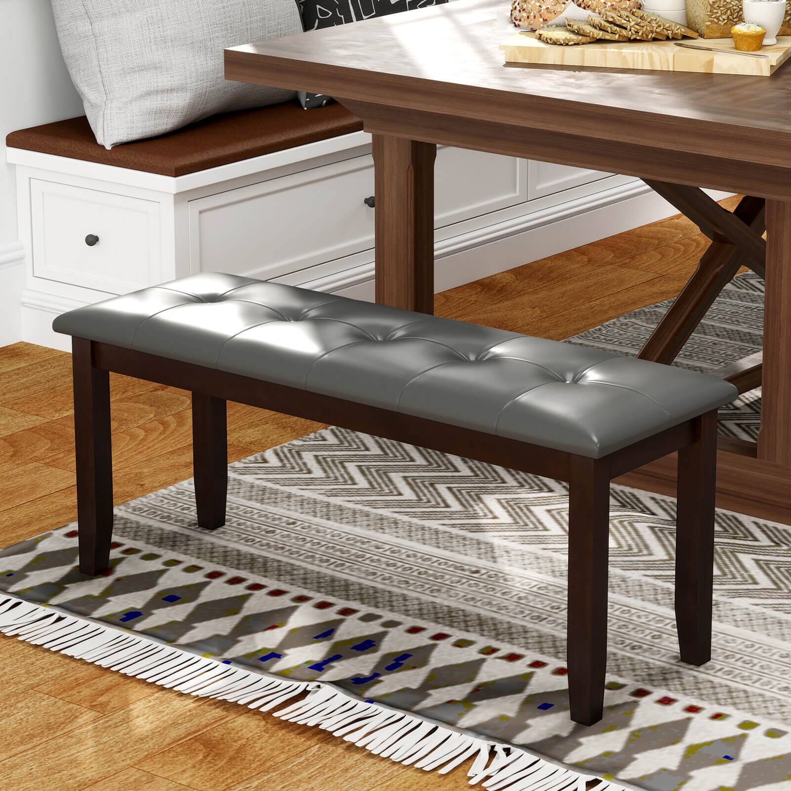Angle. Costway - Upholstered Dining Bench w/Padded Seat for Kitchen Bedroom Entryway Grey - Grey.