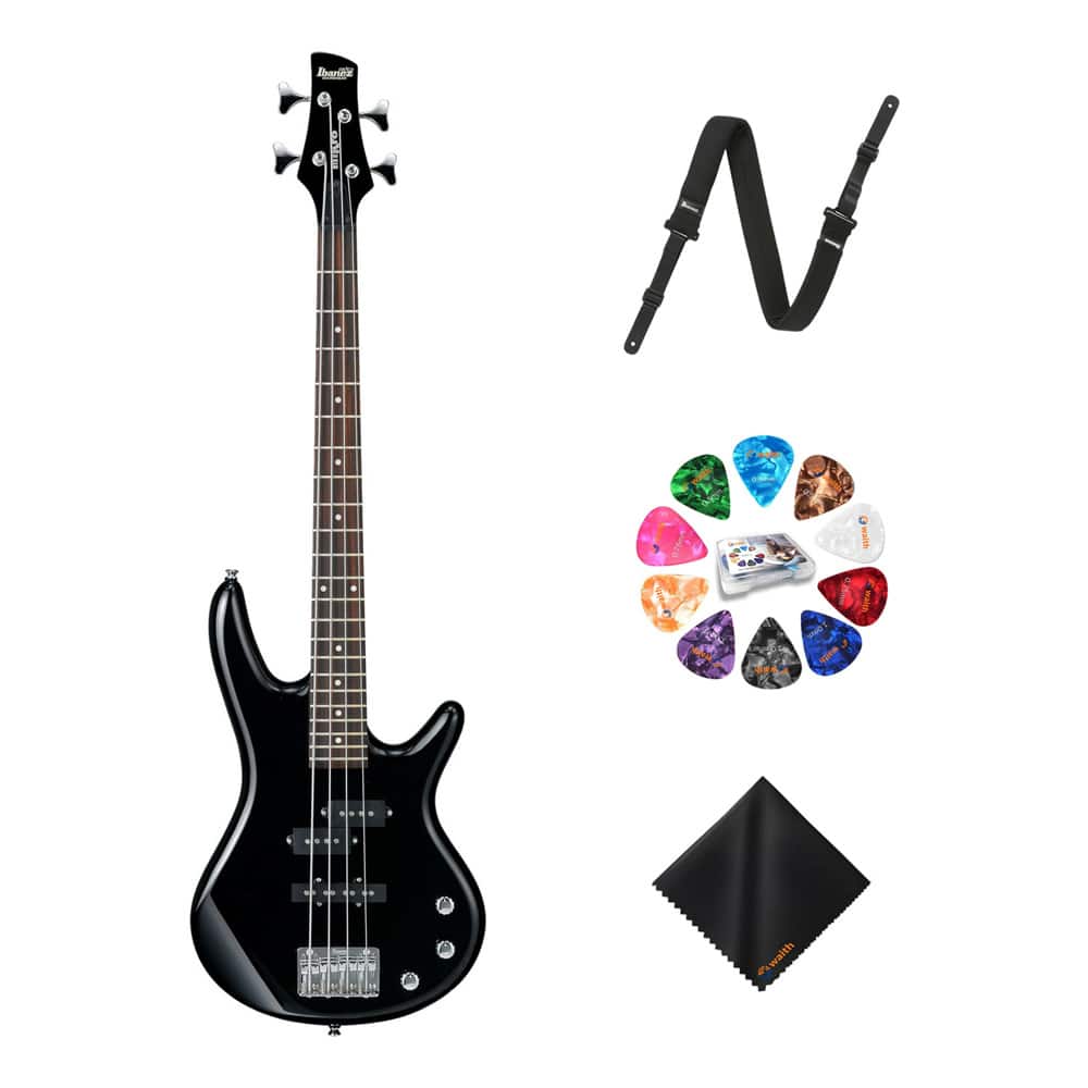 Ibanez - GSRM20 4-String Bass Black Guitar, Right Handed+Strap+Guitar Picks Bundle