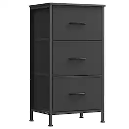 Songmics Home - Dresser for Bedroom, Chest of Drawers, Steel, MDF, 3 Non-Woven Fabric Drawers, Storage Organizer Unit, Closet, Entryway - Ink Black and Ebony Black