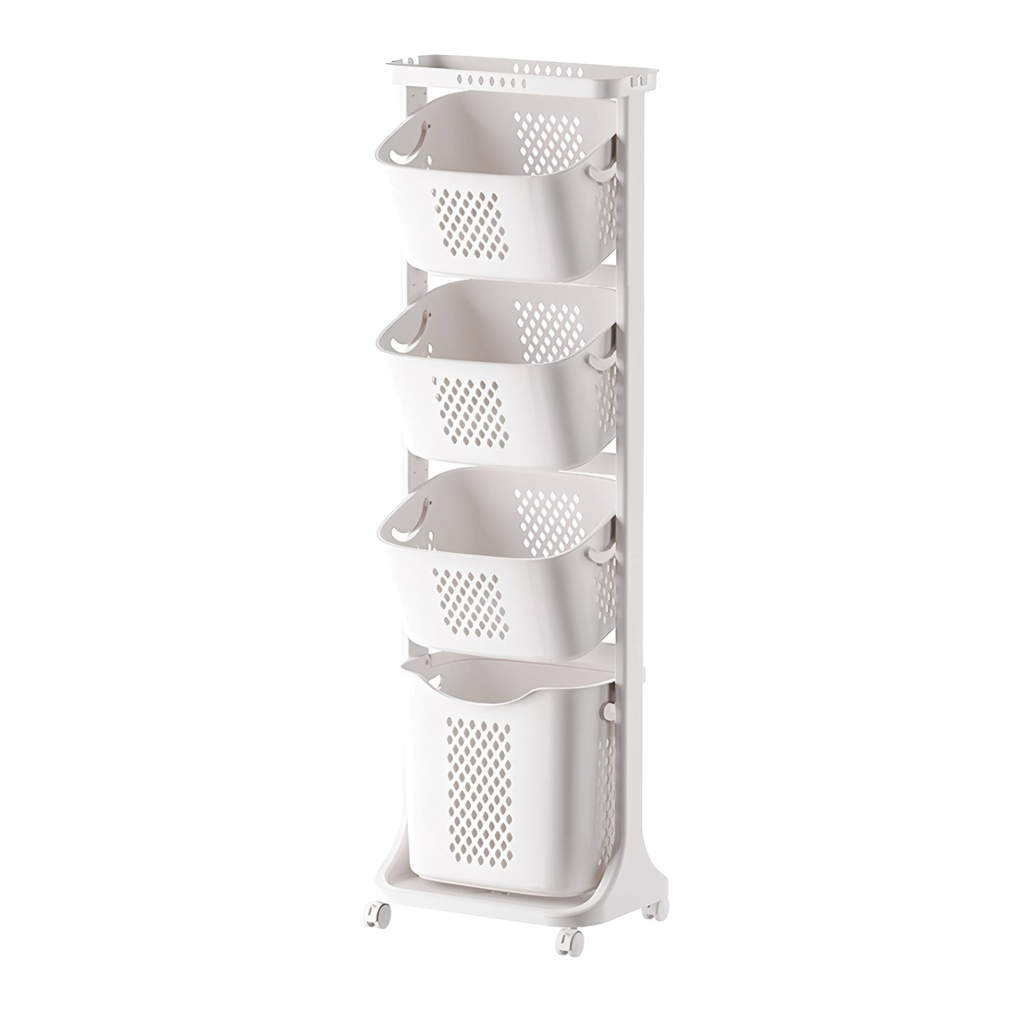 Alt View 7. ELEMENT ACE - 4-Tier Laundry Sorting Hamper with Wheels - Removable Baskets for Efficient Clothes Organization - White.