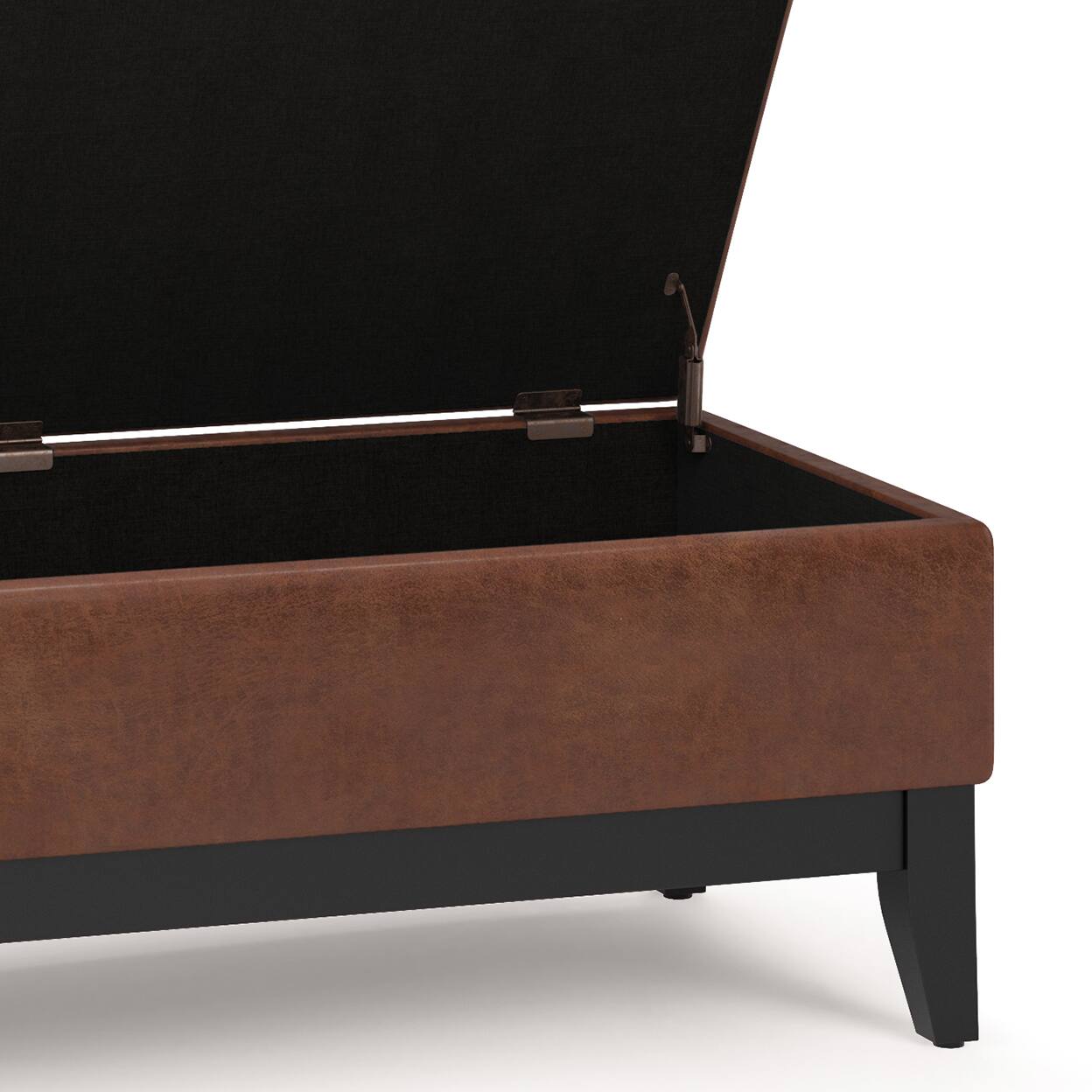 Alt View 14. Simpli Home - Oregon Storage Ottoman Bench with Tray - Distressed Saddle Brown.