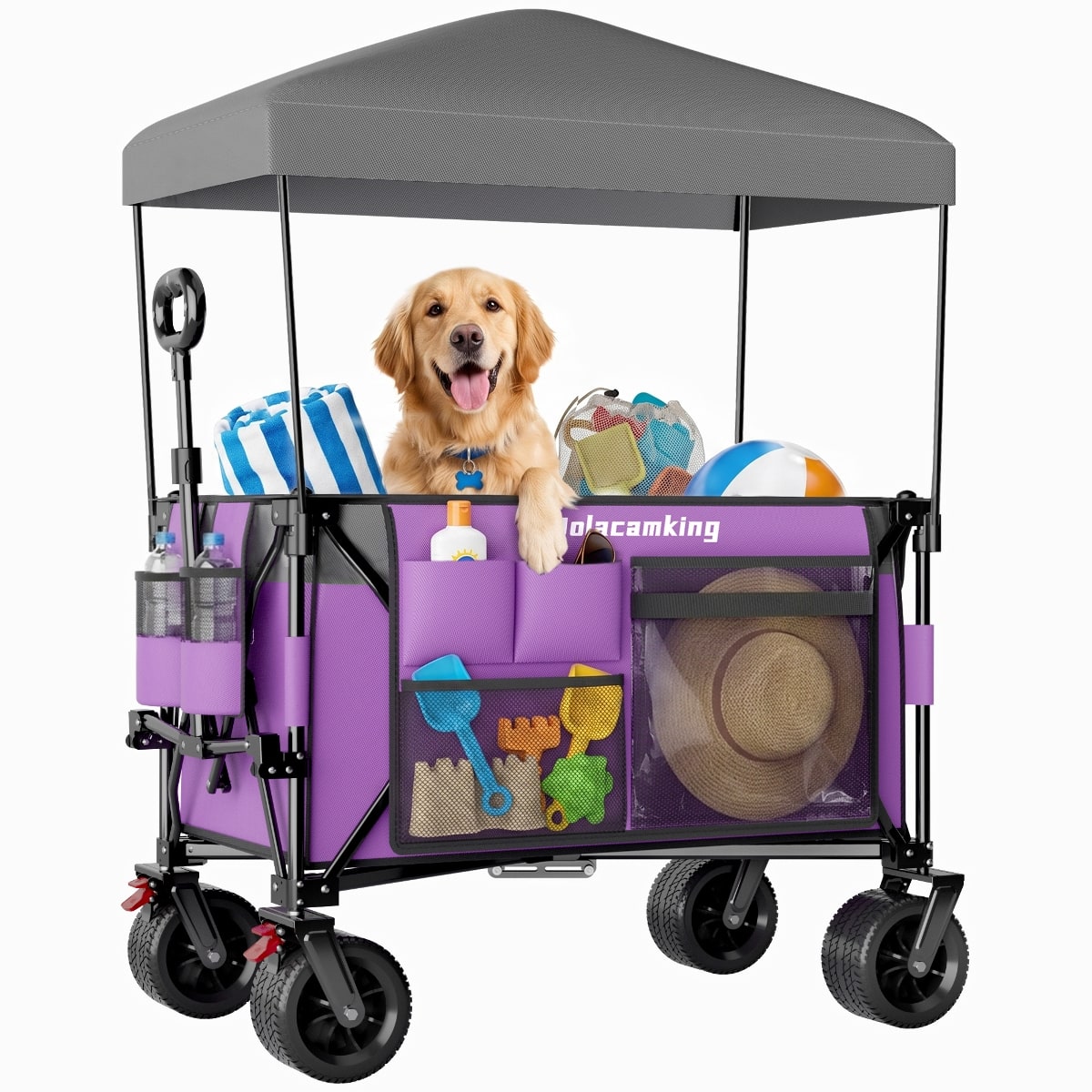 Loheer - Heavy Duty Folding Wagon Cart with Removable Canopy and All Terrain Wheels for Camping and Transport