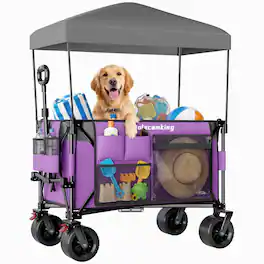 Loheer - Heavy Duty Folding Wagon Cart with Removable Canopy and All Terrain Wheels for Camping and Transport