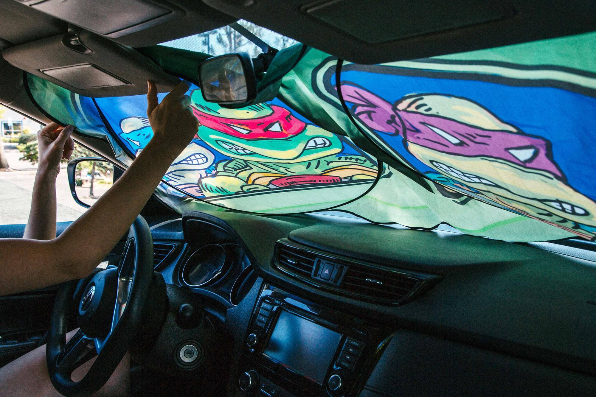 Alt View 3. Surreal Entertainment - Teenage Mutant Ninja Turtles Sunshade for Car Windshield | 64 x 32 Inches - Green.