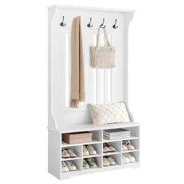 Songmics Home - Hall Tree, Coat Rack with Bench, Shoe Storage, 5 Tri-Hooks, Freestanding, Space-Saving, for Mudroom, Entryway, Hallway - White