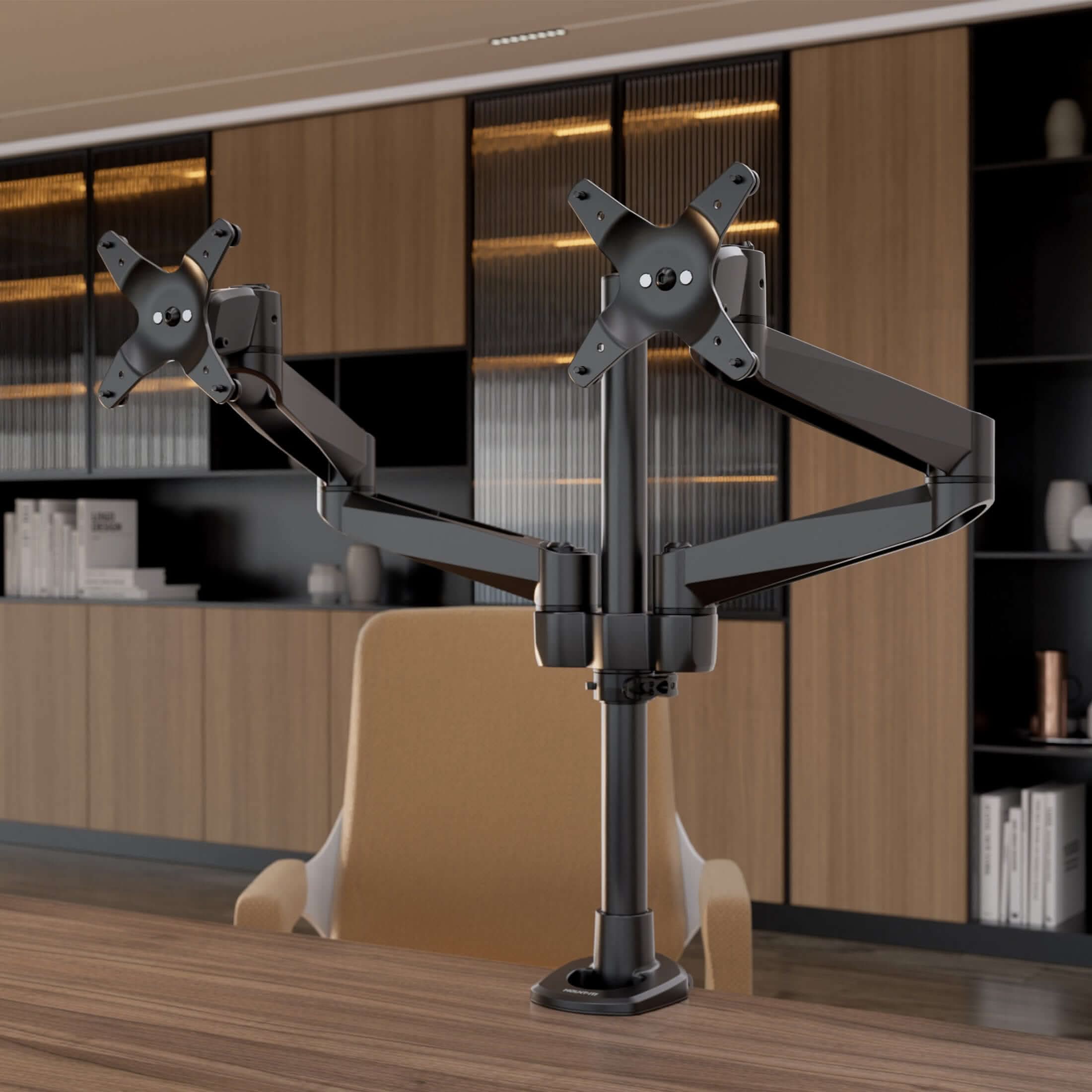 Mount-It! - CLiX Series Dual Wide Adjustable Monitor Desk Mount – Full Motion Dual Arm for Two 13"-32" Screens - Black - Thumbnail 2