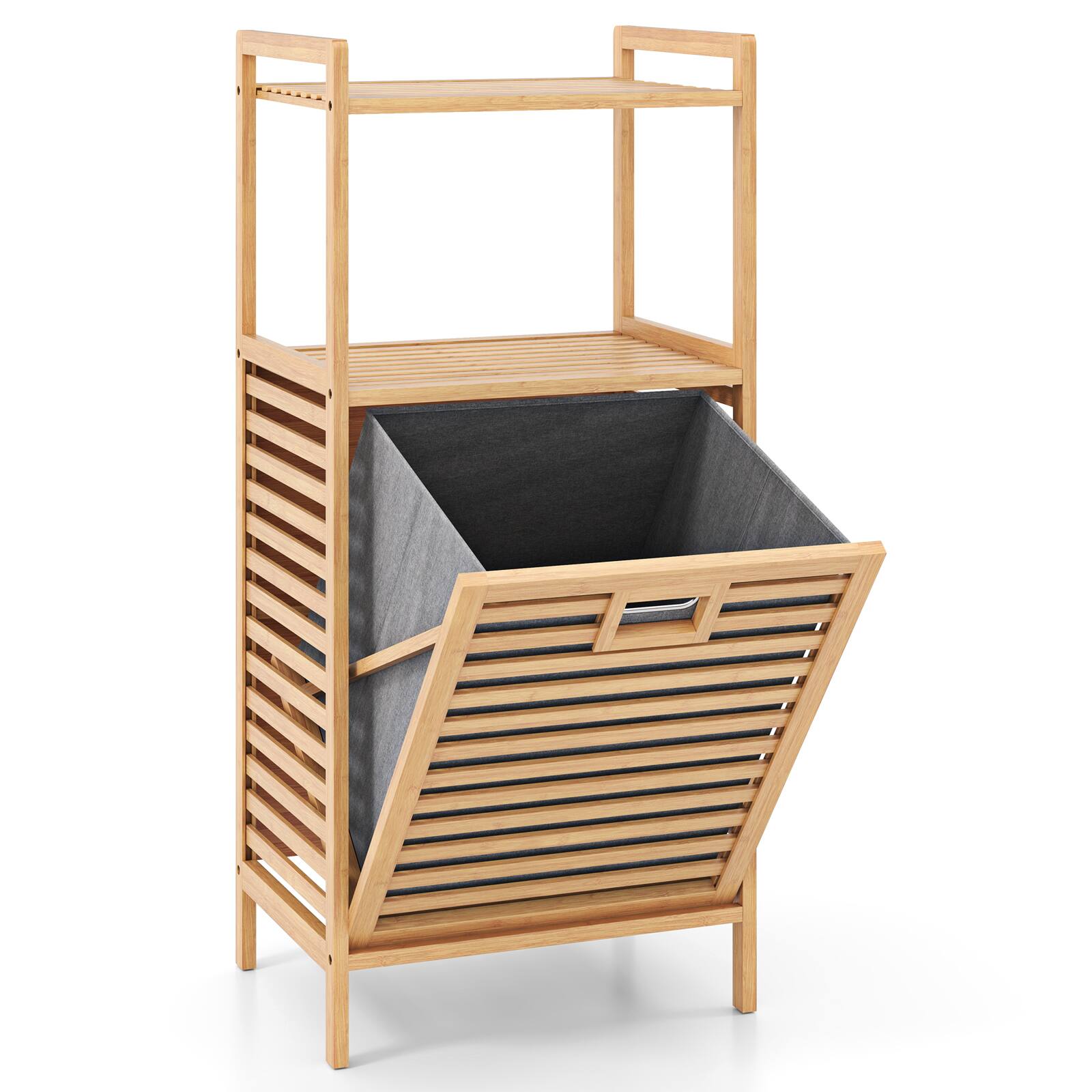 Alt View 9. Gymax - Gymax Tilt-out Laundry Hamper w/ 2-Tier Shelves & Tilt-out Basket Bamboo Organizer - Yellow.