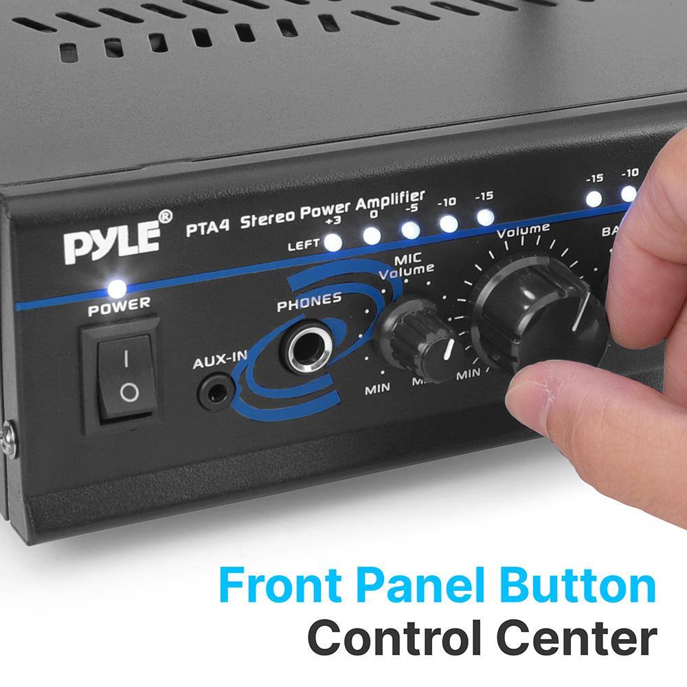 PYLE  
PTA4 Stereo Power Amplifier  
+3  
LEFT  
MIC Volume  
PHONES  
AUX-IN  
POWER  
Volume  
BA  
MIN  
M  
MIN  

Front Panel Button Control Center