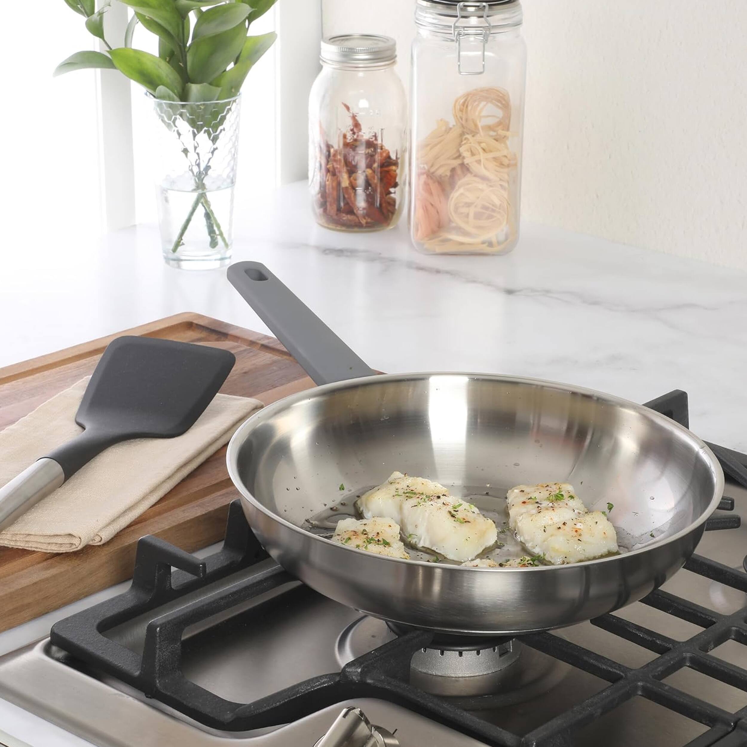 Alt View 5. Oster - Oster Beauford 10 Inch Stainless Steel Frying Pan with Soft-Touch Handle in Silver - Silver.