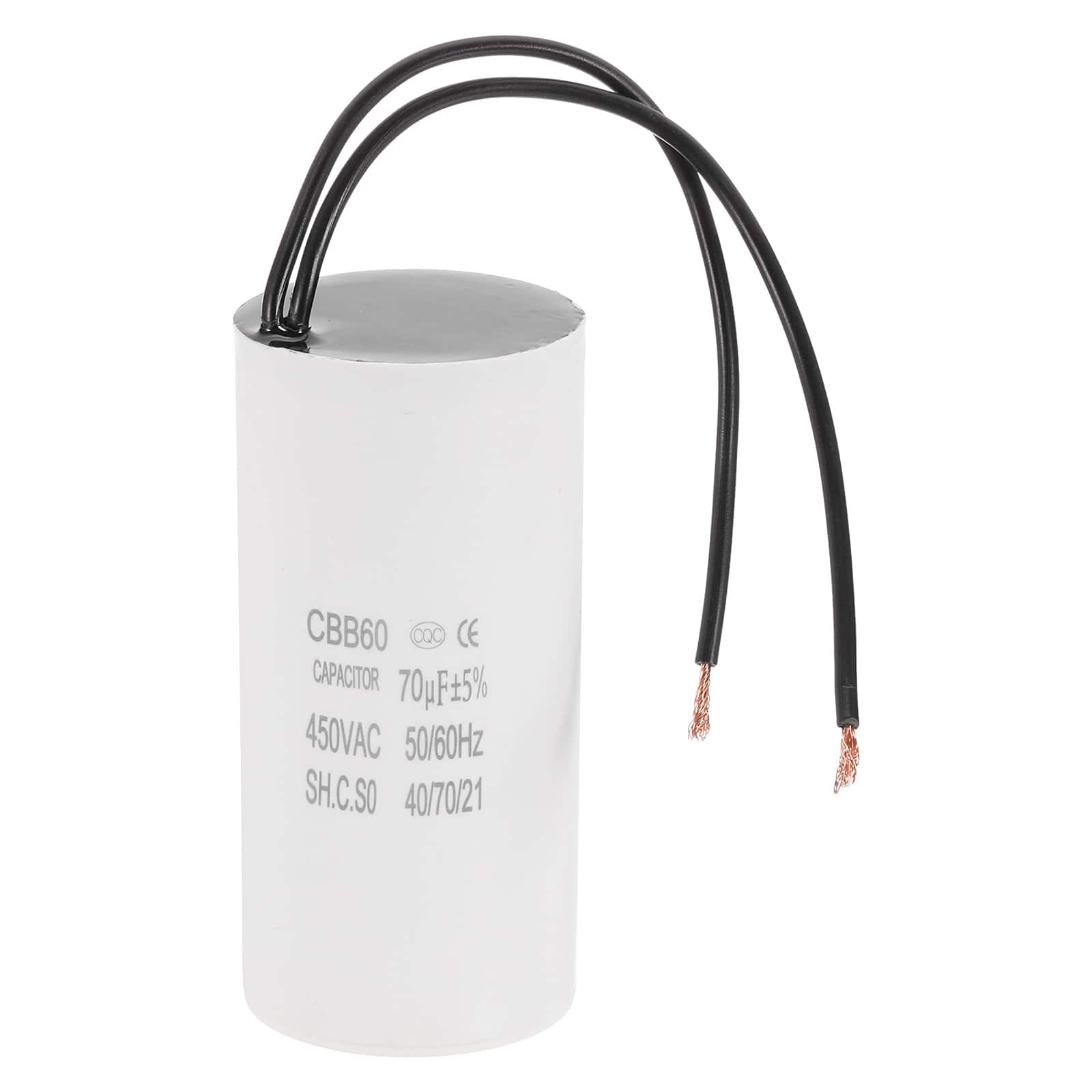Unique Bargains - 70uF CBB60 Running Capacitor, AC 450V 2 Wires 50/60Hz for Refrigerators, Washing Machines, Water Pumps - White