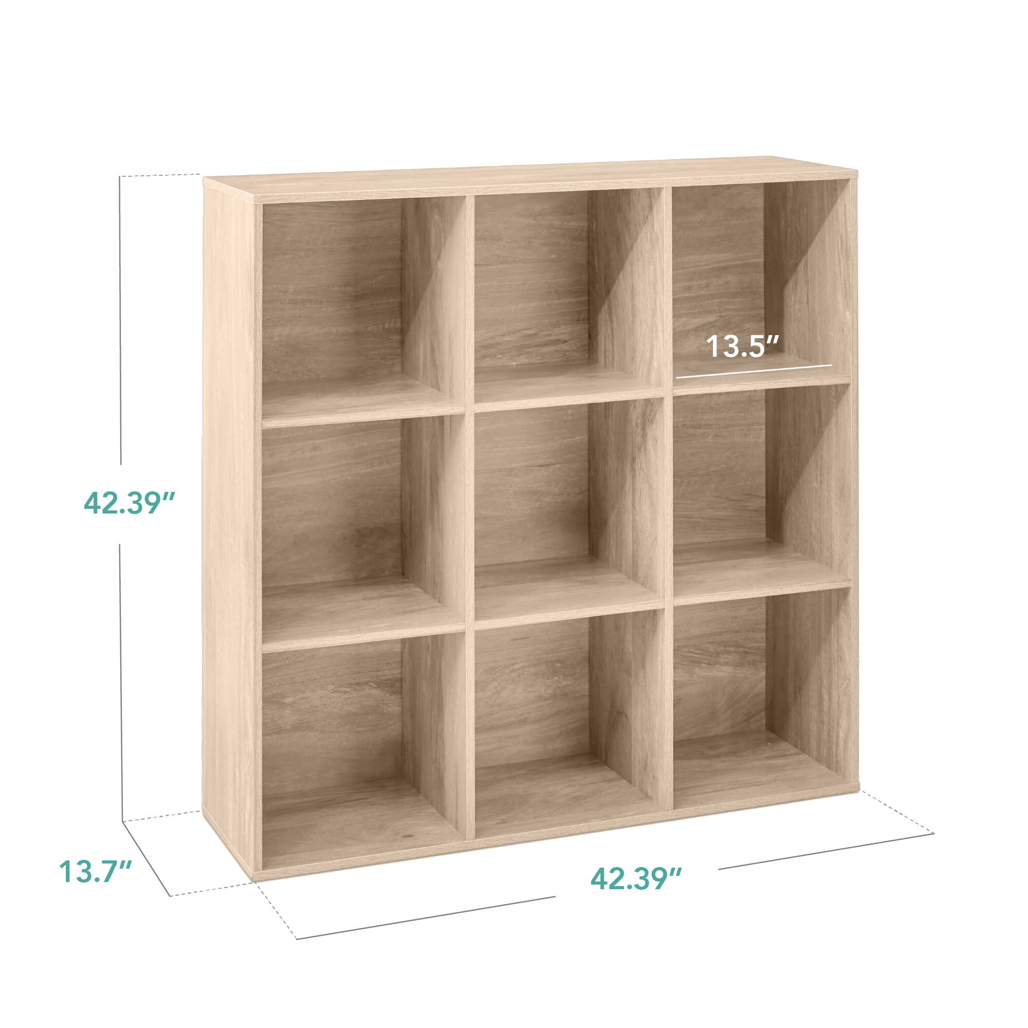 The dimensions of the shelf are:

- Height: 42.39"
- Width: 42.39"
- Depth: 13.5"
- Shelf depth: 13.7"