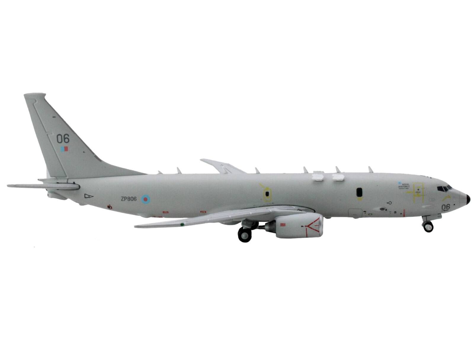 Angle. GeminiJets - Boeing P-8 Poseidon Patrol Aircraft British Royal Air Force (ZP806) Gray Gemini Macs Series 1/400 Diecast Model Airplane - Gray.