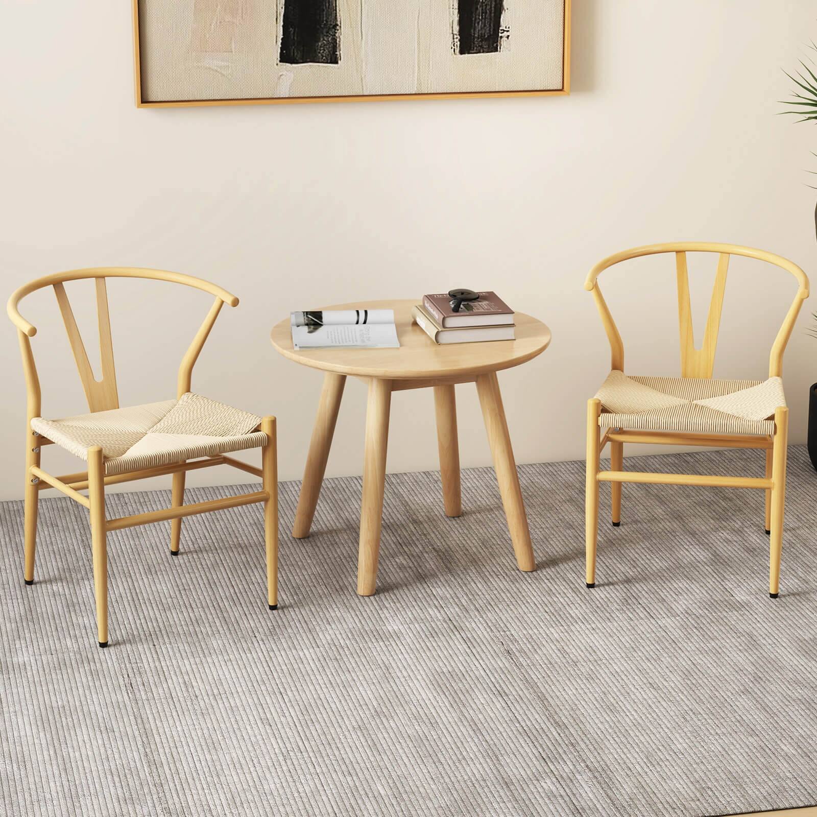 Alt View 1. Costway - Costway Modern Dining Chair Set of 2 Weave Kitchen Armchairs with Y-Shaped Curved Backrest - Natural.