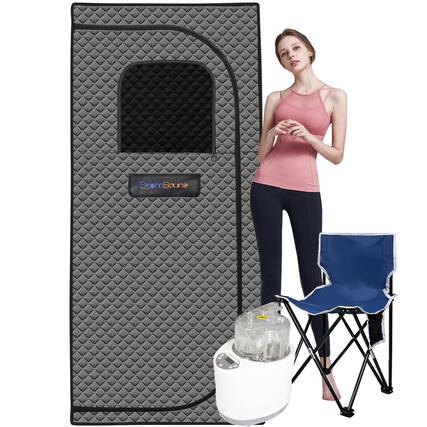 Front. Glintex - Portable Sauna for Home - Steam Sauna Tent, Personal Sauna - Sauna Heater, Tent, Chair, Enjoy Your Own Personal Spa - Grey.