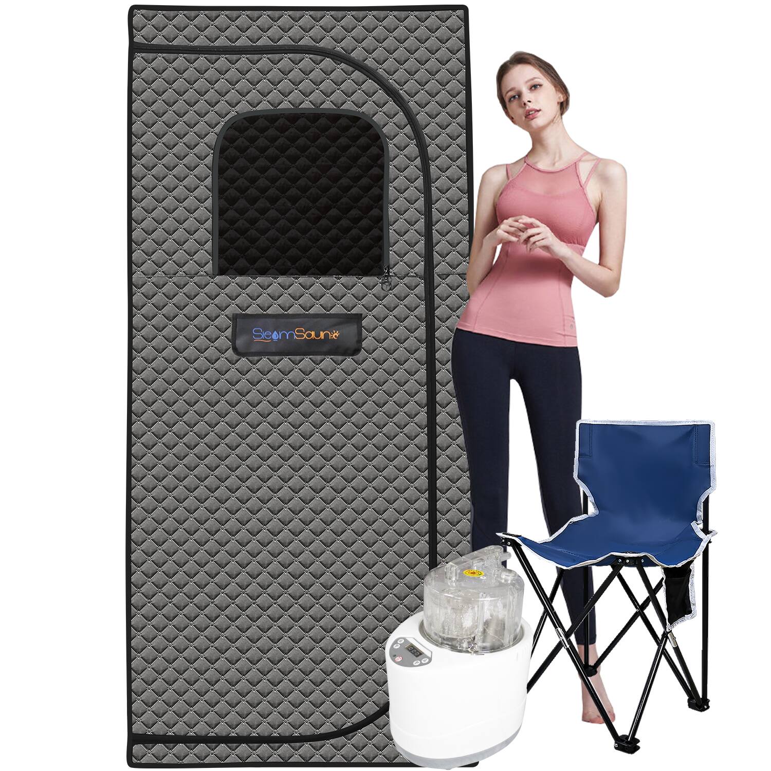 Front. Glintex - Portable Sauna for Home - Steam Sauna Tent, Personal Sauna - Sauna Heater, Tent, Chair,  Enjoy Your Own Personal Spa - Grey.