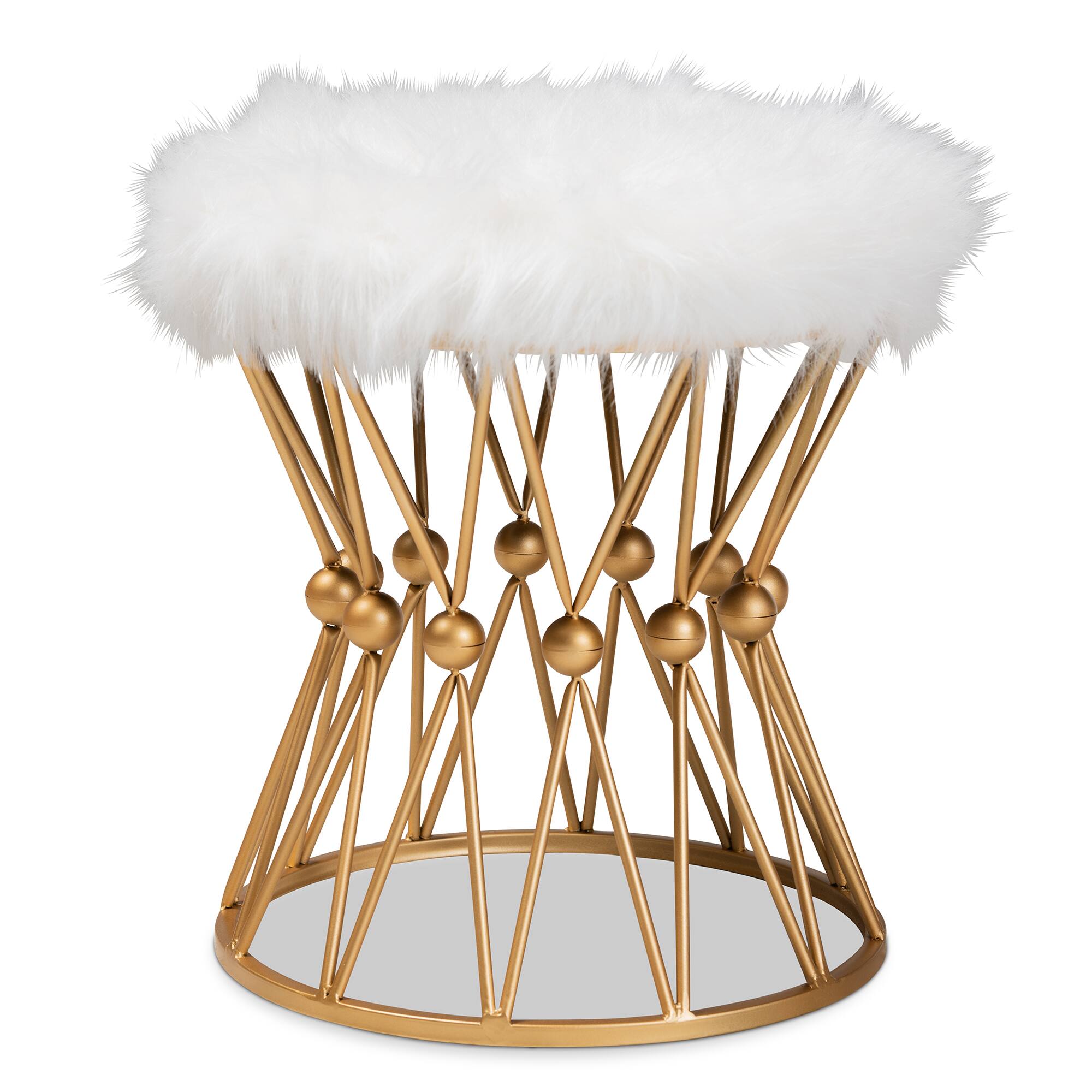 Front. Baxton Studio - Leonie Glam and Luxe Faux Fur Upholstered Gold Finished Metal Ottoman - White/Gold.