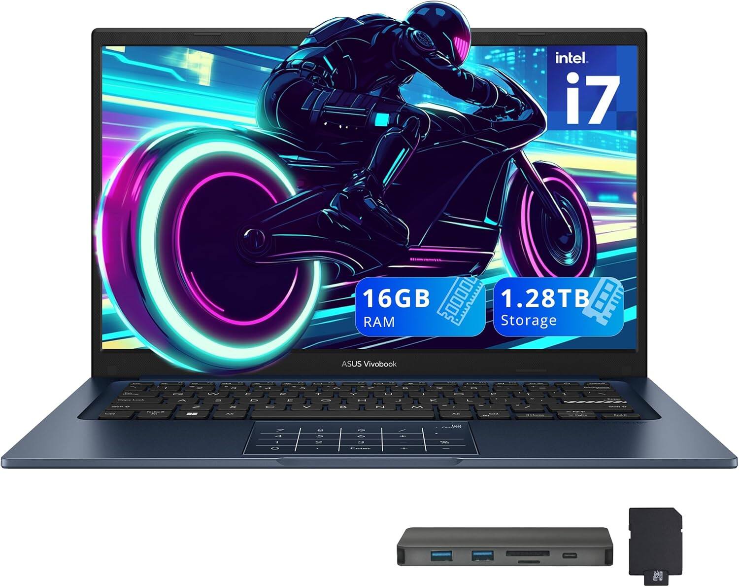ASUS - Vivobook 14" FHD IPS Laptop,Intel i7-1355U,16GB RAM,1TB SSD+288GB Docking Station,Intel UHD Graphics,Win 11 - Blue