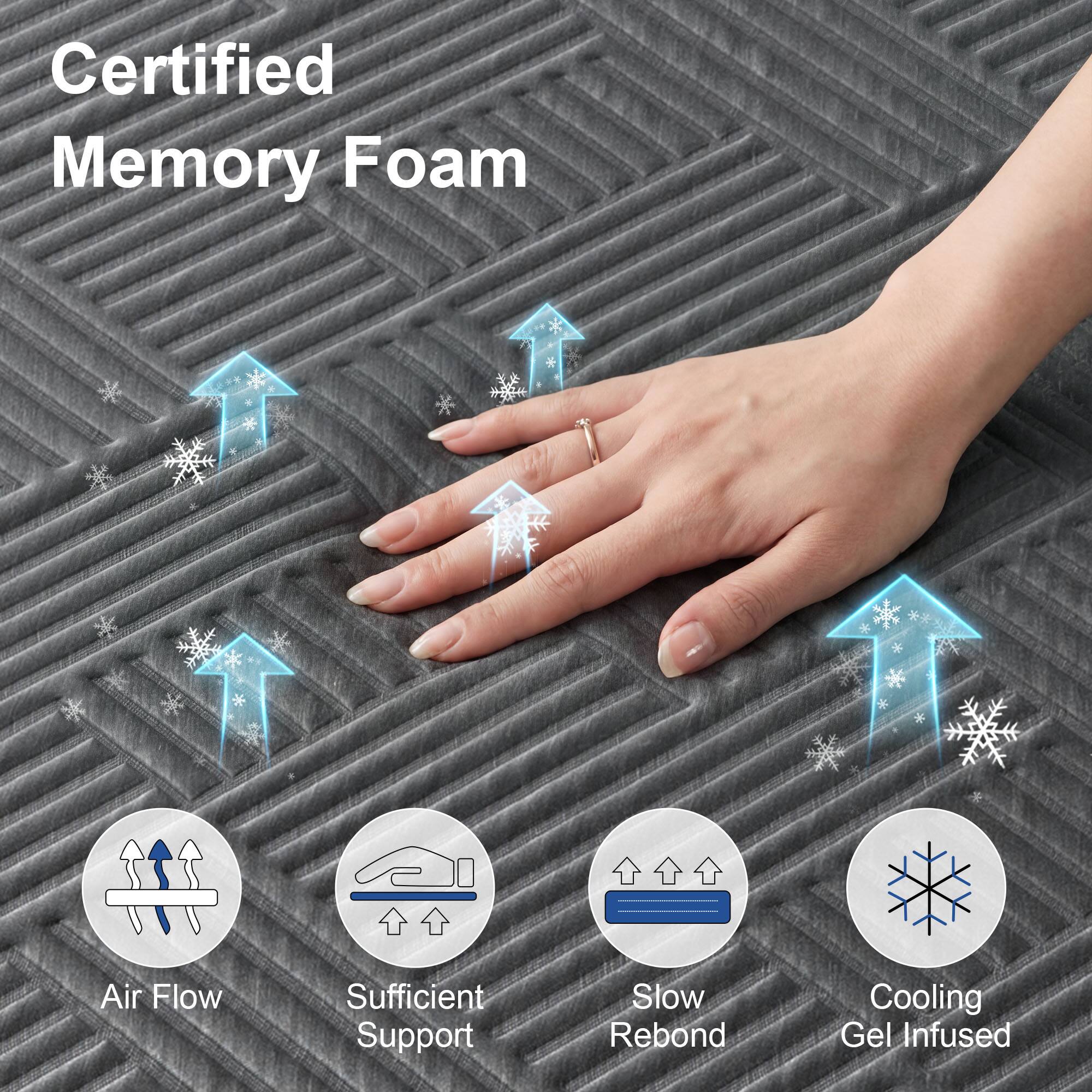 Certified Memory Foam

- Air Flow
- Sufficient Support
- Slow Rebond
- Cooling Gel Infused