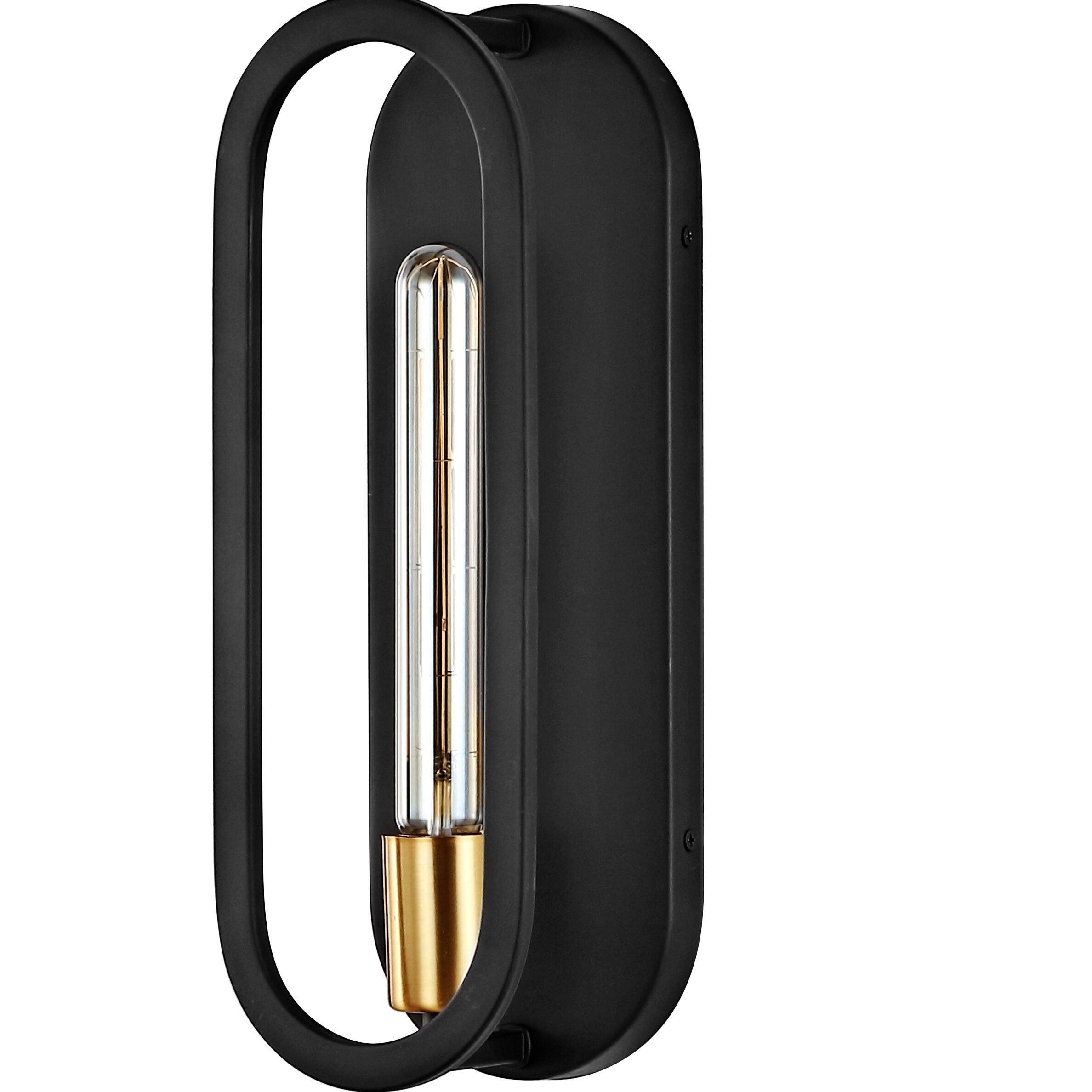 Alt View 4. Jonathan Y - Emilia 4.75" 1-Light Bohemian Farmhouse Iron LED Sconce, Black/Brass Gold - Black/Brass Gold.