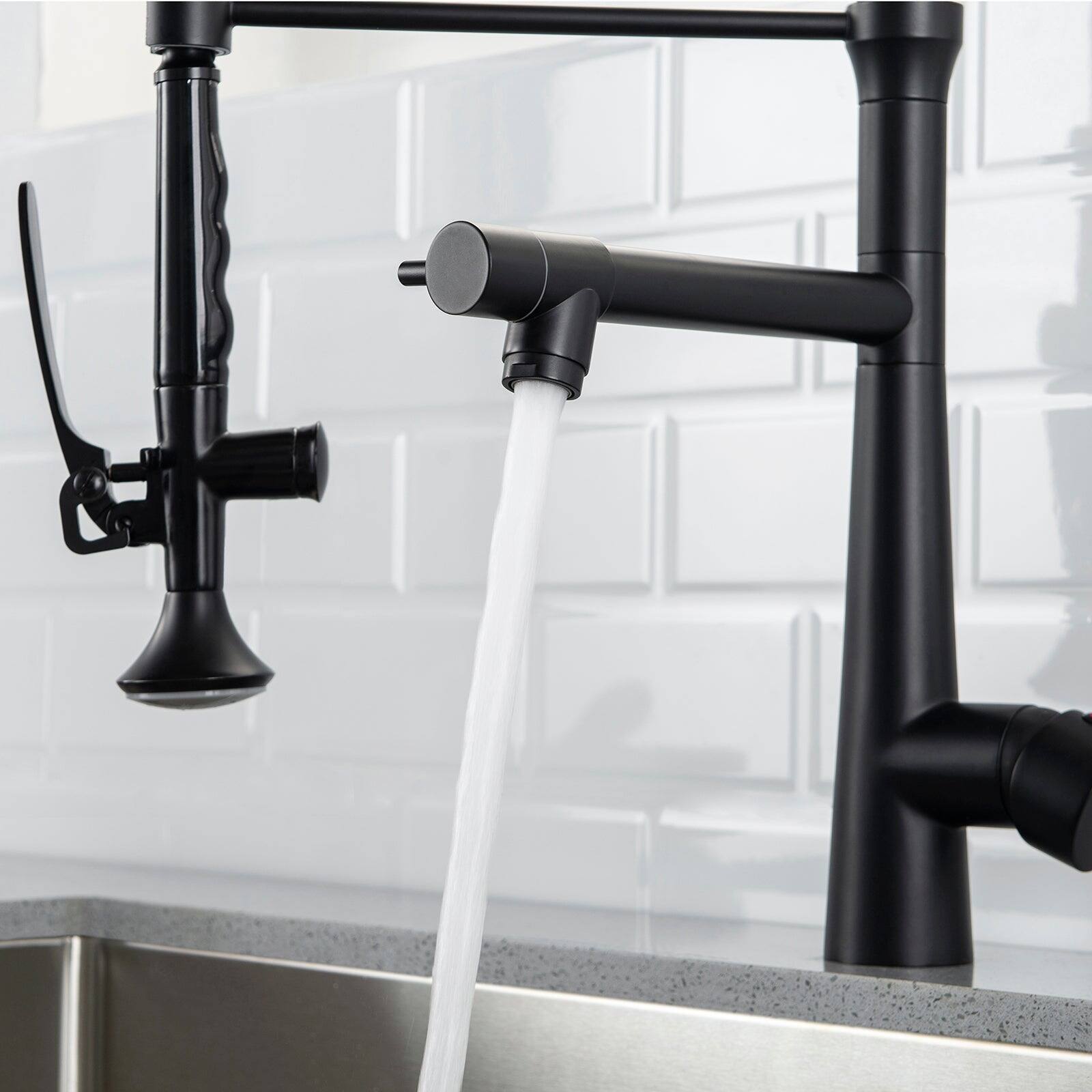 Alt View 8. Boyel Living - Matte Black Pull Down Sprayer Kitchen Faucet with Pot Filler and Water Supply Lines - Matte Black.