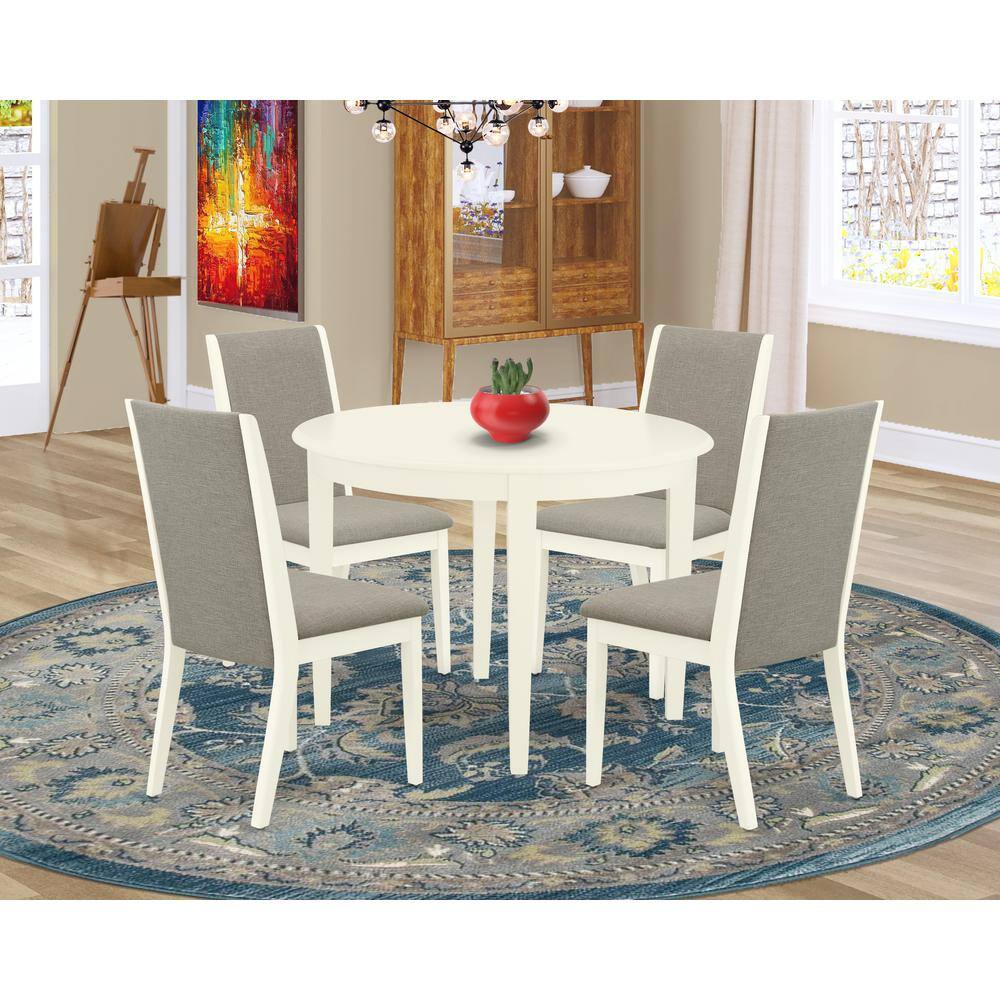 Left. East West Furniture - Dining Room Set Linen White - Brown.
