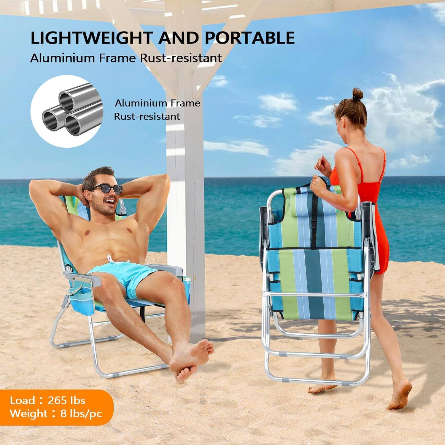 LIGHTWEIGHT AND PORTABLE  
Aluminium Frame Rust-resistant  

Aluminium Frame  
Rust-resistant  

Load : 265 lbs  
Weight : 8 lbs/pc
