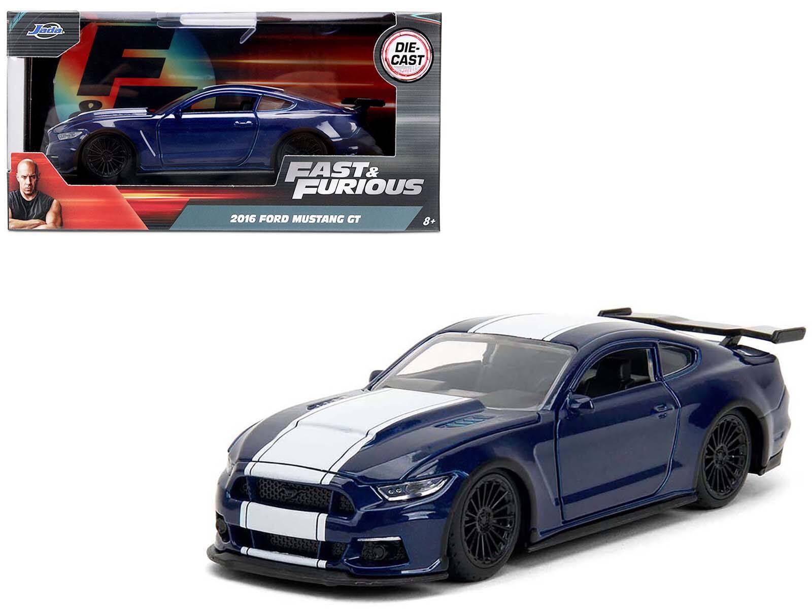 2016 Ford Mustang GT Dark Blue Metallic with White Stripe "F9" (2021) "Fast & Furious" Series 1/32 Model Car by Jada