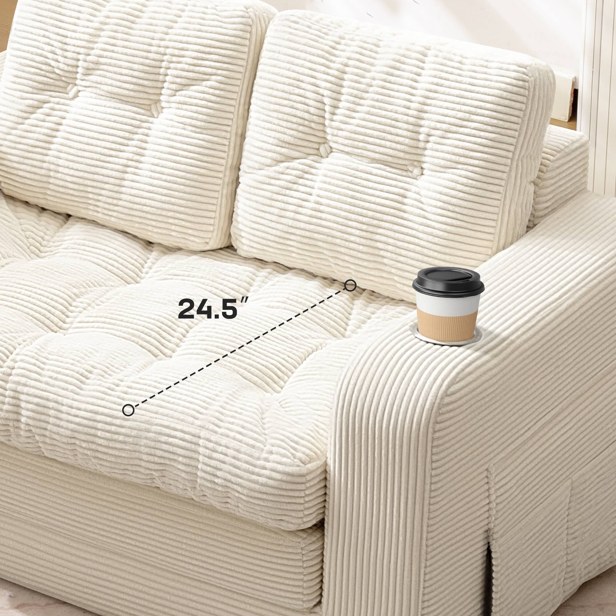 Left. KERDOM - 2 in 1 Small Convertible Loveseat Sofa Bed, Compact Folding Futon Sleeper with Cup Holder, Pull Out Couch for Guest Room - Beige.