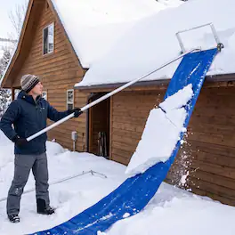 Winado - Snow Roof Rake for Snow Removal, 5.3-20FT Extendable Tool With Fabric Slide & Anti-Skid Handle & Wheels - Blue