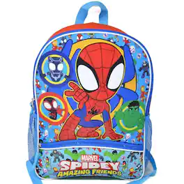 Marvel - Spidey & Friends 16" Backpack Bottom Half Moon with 1 Front Pocket- Lightweight School Bookbag - Black