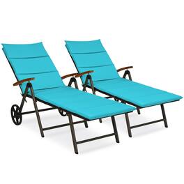 Costway - 2PCS Aluminum Rattan Lounger Recliner 5-Position Adjustable Chair - Turquoise