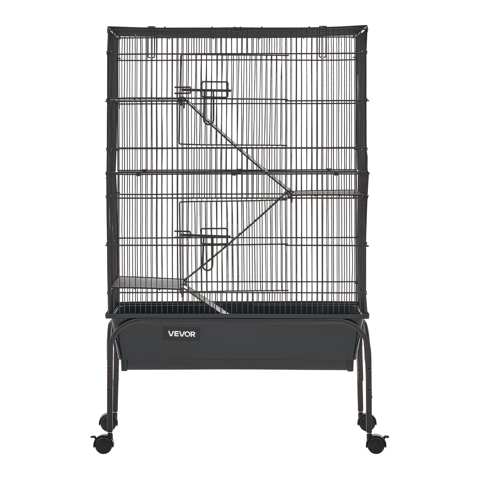 Alt View 5. VEVOR - Metal Small Animal Cage 39.8"H 3-Tier Rolling Ferret Cage On Wheels, 0.55" Wire Spacing Large Cages with Hammock, Ramps - Brown-Black Sand-Textured Finish.