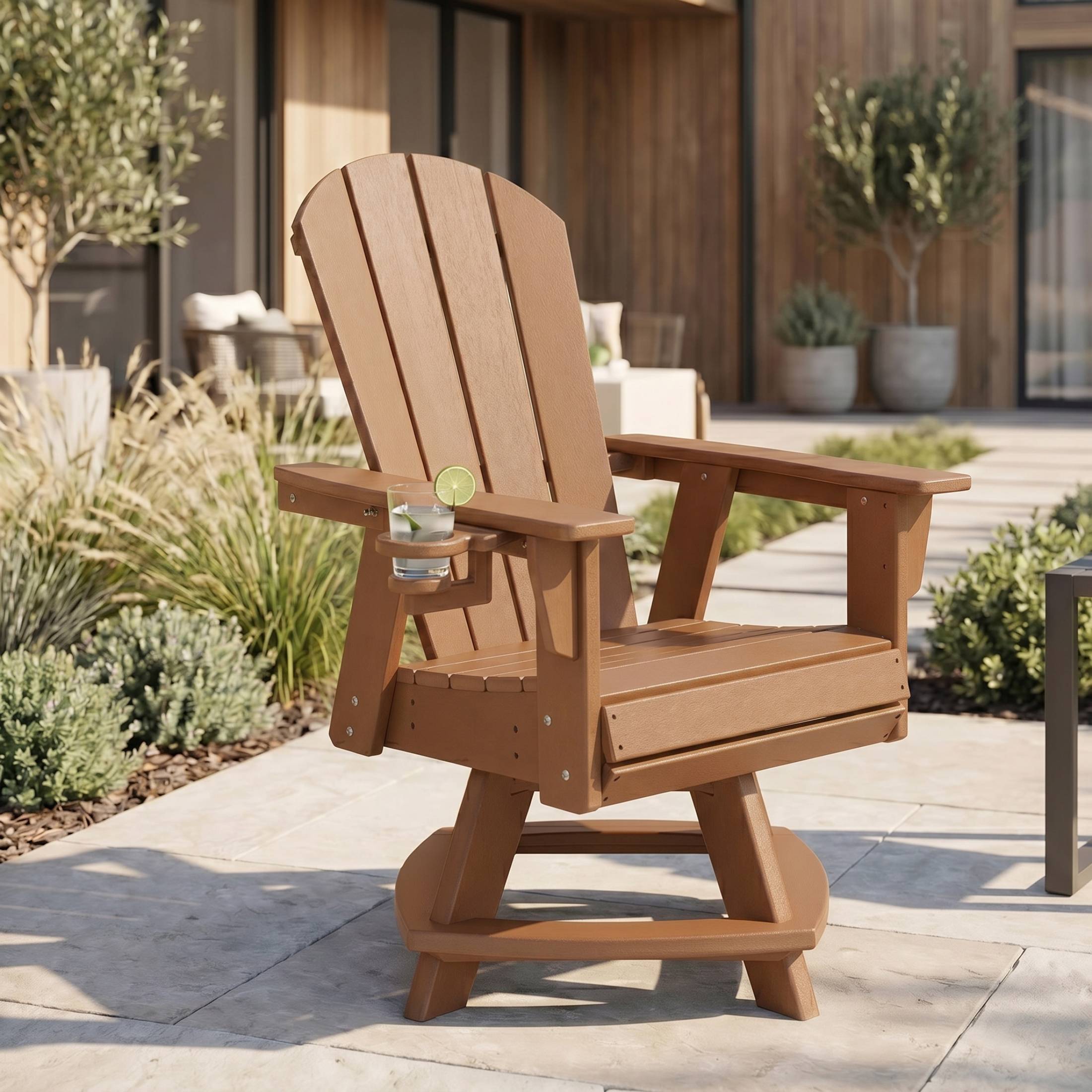 Angle. WestinTrends - WestinTrends Malibu Outdoor HDPE Swivel Adirondack Patio Dining Chair With Cup Holder - Teak.