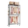 Front. VEVOR - Rolling Clothes Rack, Heavy Duty Clothing Garment Rack, 3 Adjustable Tiers Clothing Racks with Carbon Steel - Black.