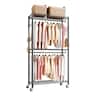VEVOR - Rolling Clothes Rack, Heavy Duty Clothing Garment Rack, 3 Adjustable Tiers Clothing Racks with Carbon Steel - Black