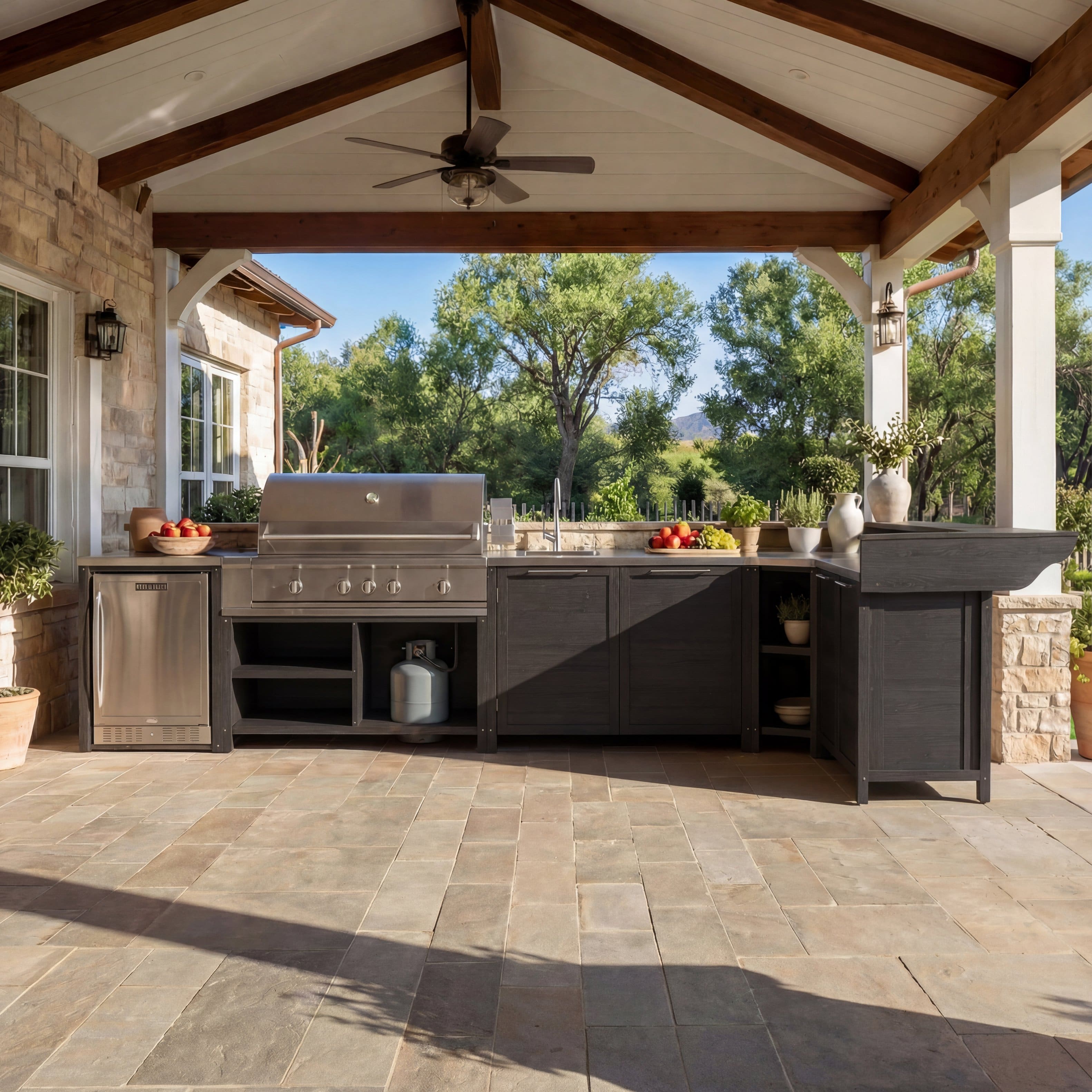 Famapy - Modular Solid Cedar Outdoor Kitchen Cabinets - All-Weather Storage with Stainless Steel Top for Patio, Grill Station - Carbon Black price history on PriceWatchPro