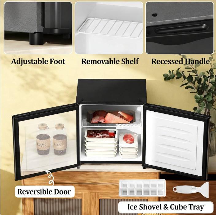 Adjustable Foot  
Removable Shelf  
Recessed Handle  
Reversible Door  
Ice Shovel & Cube Tray
