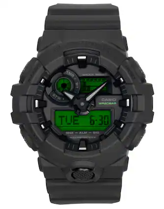 G-SHOCK ADJUST TMR - SHOCK RESIST 10 20 30 40 50 60 RESET WT STW I CASIO WR20BAR
MODE
TUE 6-30 SNZ - ALM - SIG ILLUMINATOR
START