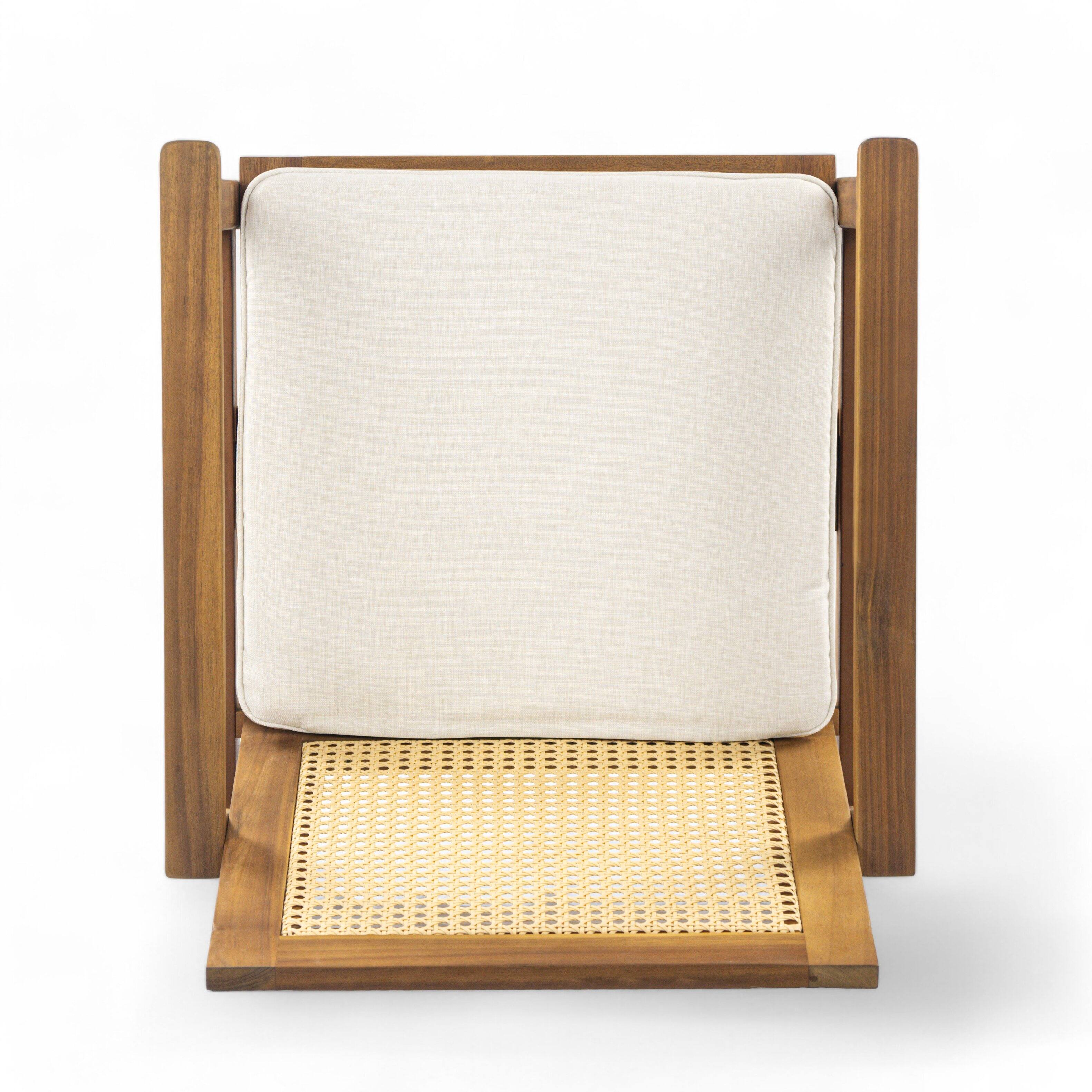 Alt View 5. Mondawe - Set of 2 Wicker Outdoor Dining Chair with Cushion - Teak+ Beige.