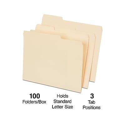 100 Folders/Box  
Holds Standard Letter Size  
3 Tab Positions