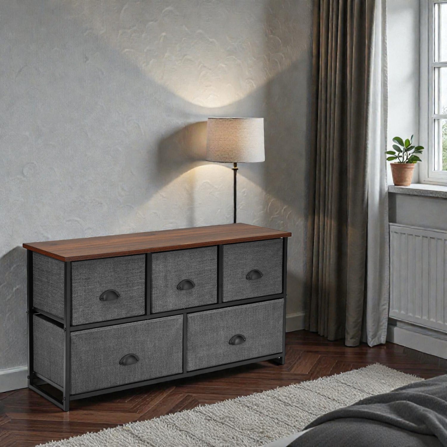 Hivvago - Five-Cube Fabric Dresser Tower for Home Organization - Gray